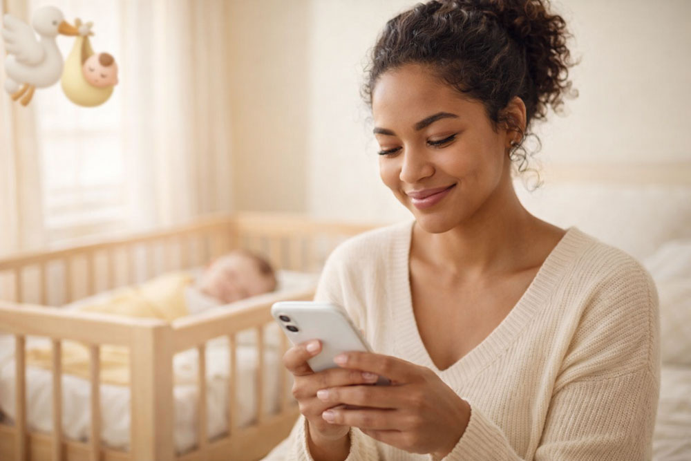 Mother using BabyPostal with her newborn